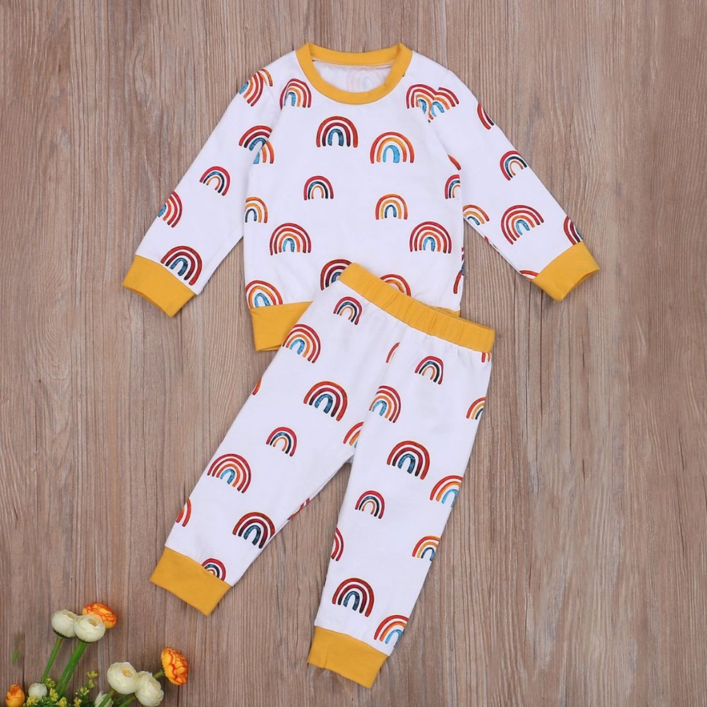 Rainbow Girls Long Sleeve White Outfit Set